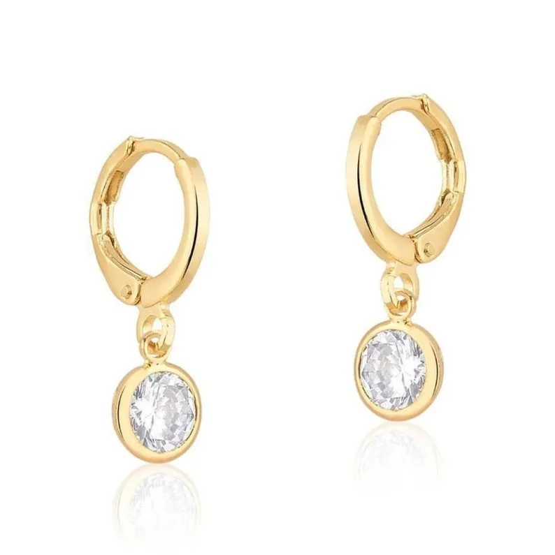 18K Gold Filled Hoops Huggies Earrings With CZ Cubic Zirconia Stone