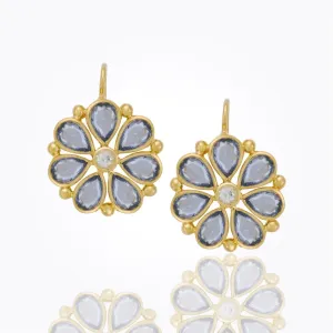 18K Large Flower Earrings with rose cut sapphire