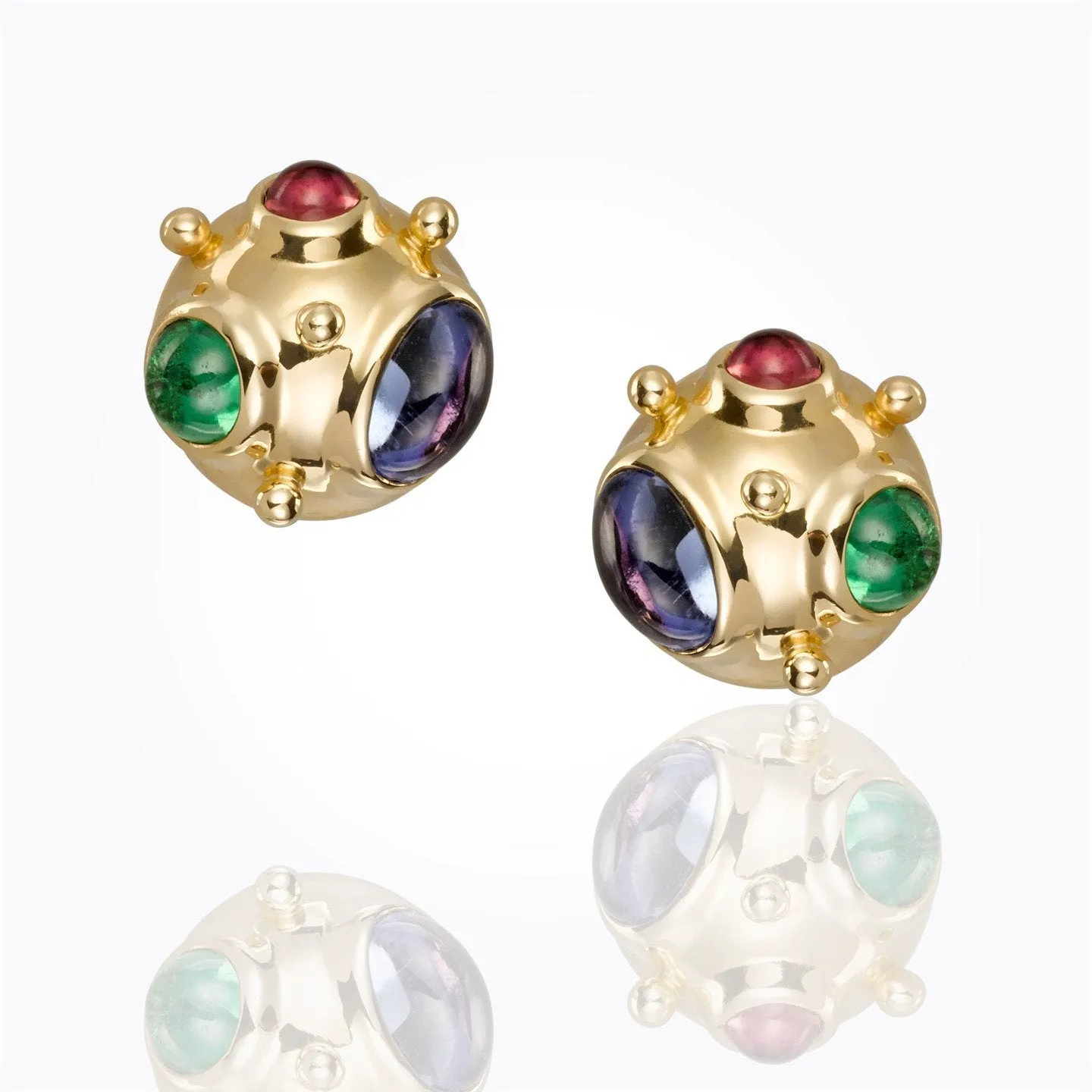 18K Small Cosmos Earrings with royal blue moonstone, tsavorite, tanzanite, pink tourmaline and diamond