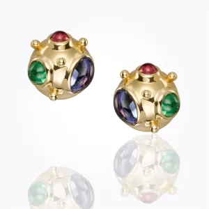18K Small Cosmos Earrings with royal blue moonstone, tsavorite, tanzanite, pink tourmaline and diamond