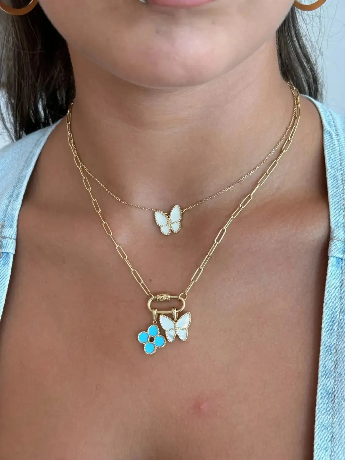18K Solid Yellow Gold Gemstones Clover Hand Made Pendants