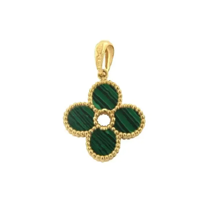 18K Solid Yellow Gold Gemstones Clover Hand Made Pendants