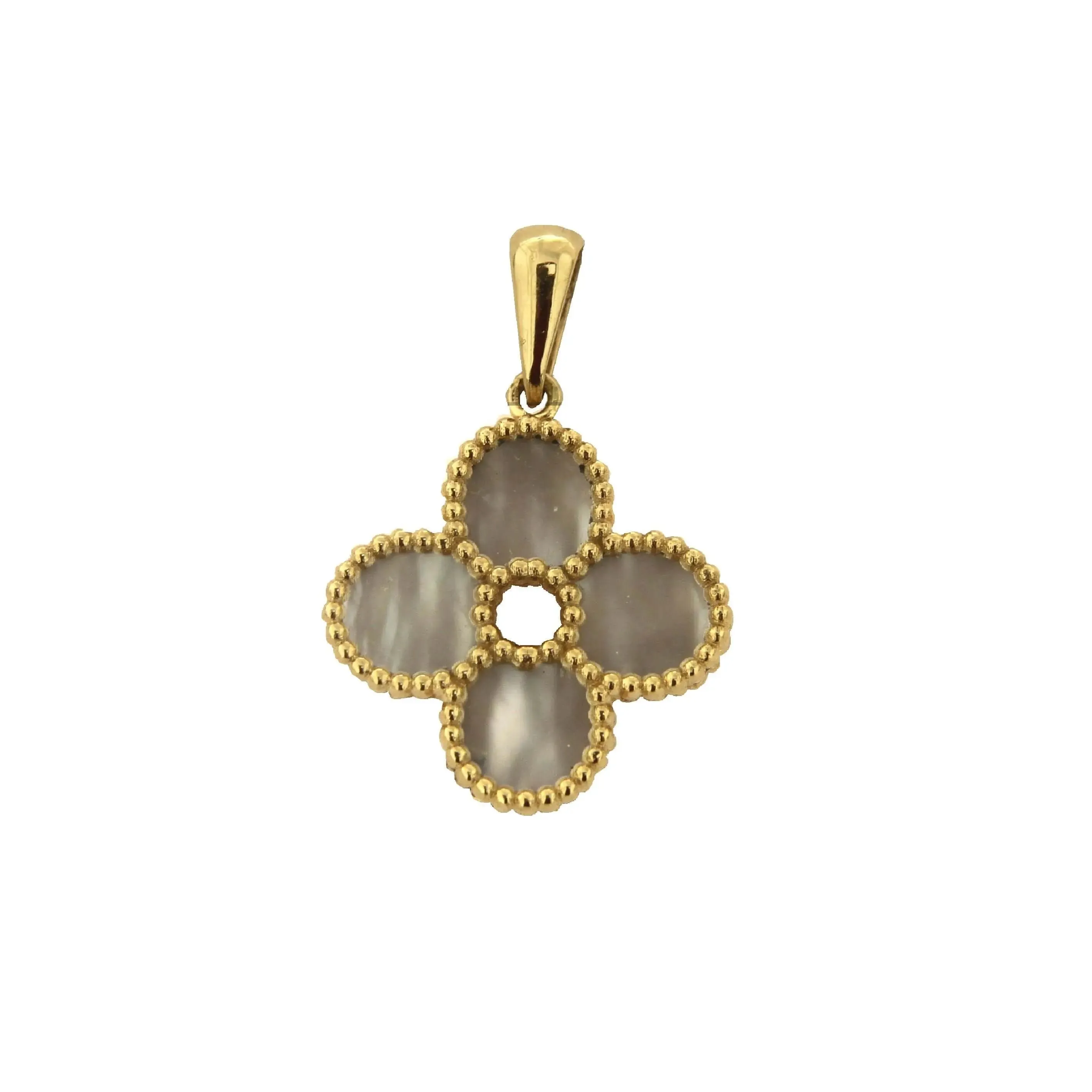 18K Solid Yellow Gold Gemstones Clover Hand Made Pendants