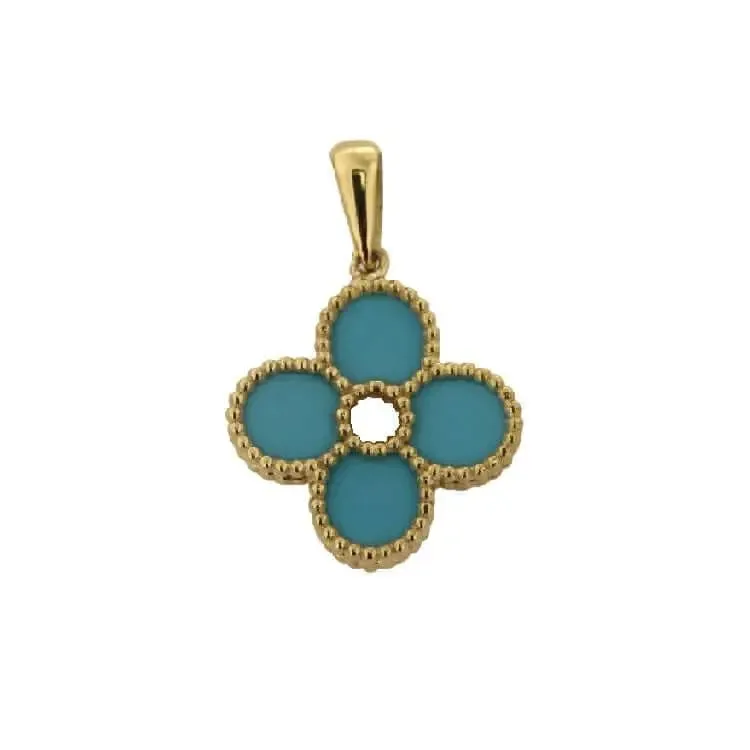 18K Solid Yellow Gold Gemstones Clover Hand Made Pendants