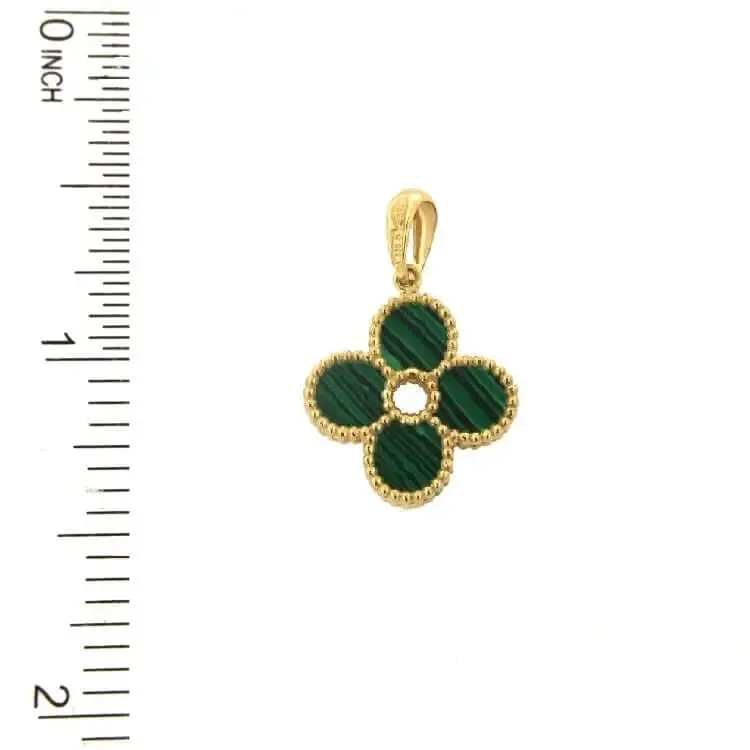 18K Solid Yellow Gold Gemstones Clover Hand Made Pendants