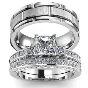 2023 Couple Rings Women Exquisite Rhinestones Zirconia Rings Set Simple Stainless Steel Men Ring Fashion Jewelry For Lover Gifts