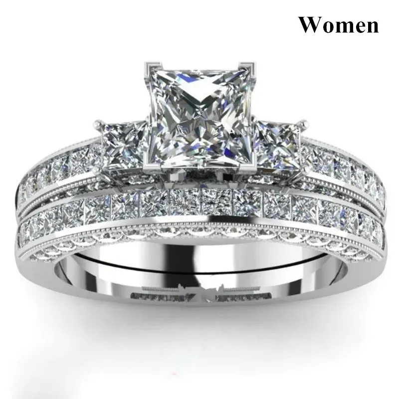 2023 Couple Rings Women Exquisite Rhinestones Zirconia Rings Set Simple Stainless Steel Men Ring Fashion Jewelry For Lover Gifts