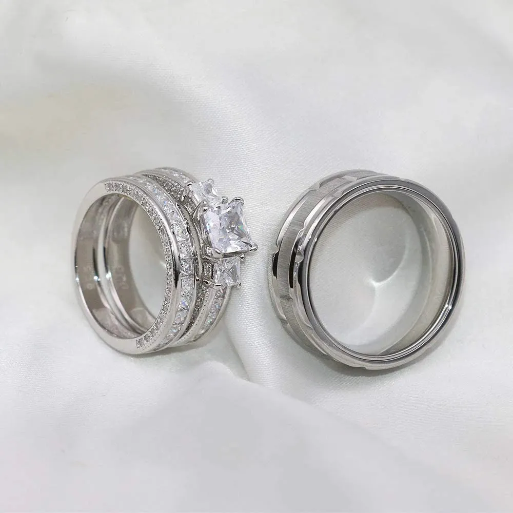 2023 Couple Rings Women Exquisite Rhinestones Zirconia Rings Set Simple Stainless Steel Men Ring Fashion Jewelry For Lover Gifts