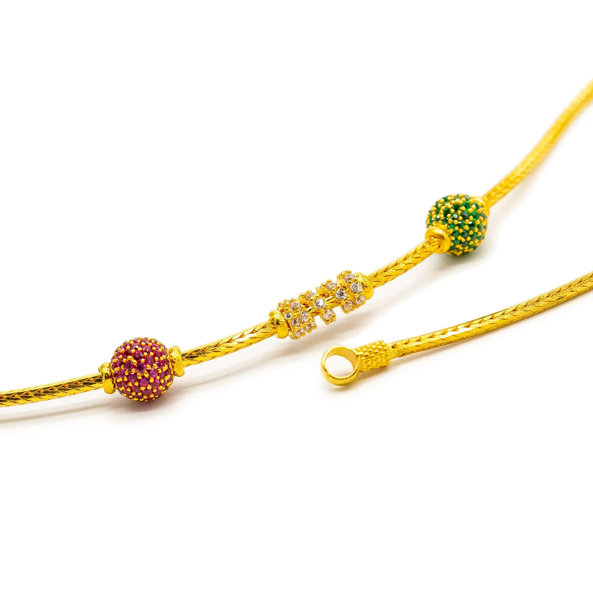 22K Yellow Gold Two Bead Mugappu Chain