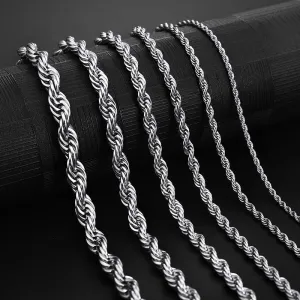 2mm-7mm Rope Chain Necklace, Stainless Steel