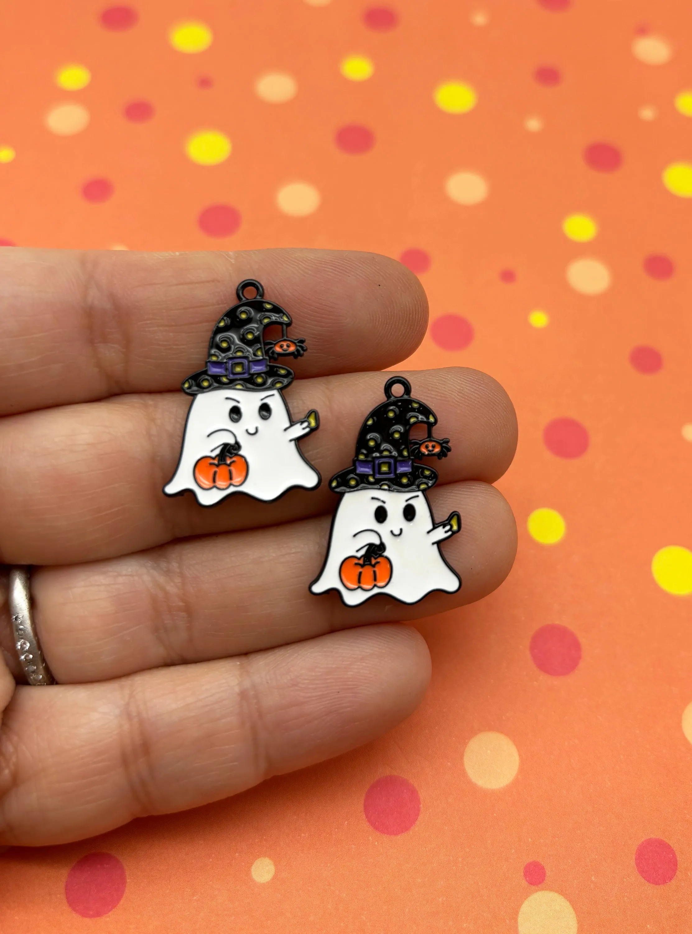 3 Black Enamel Cute Halloween Spooky Ghost Charms, Spirit Enamel Pendants, F418
