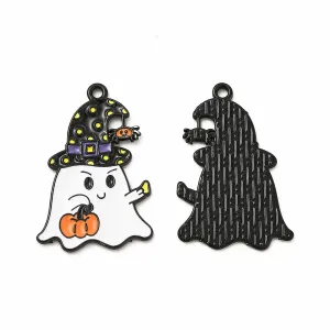 3 Black Enamel Cute Halloween Spooky Ghost Charms, Spirit Enamel Pendants, F418