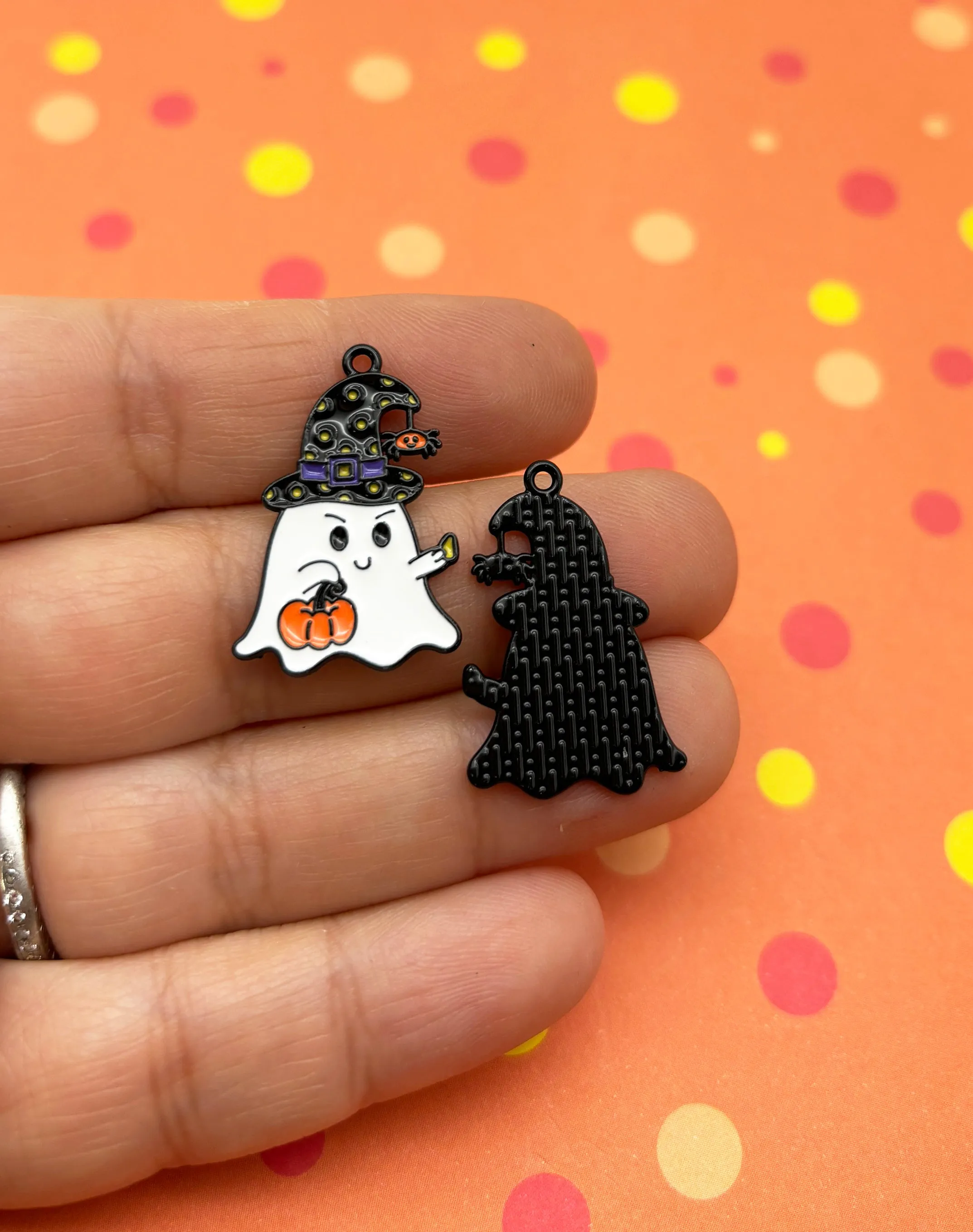 3 Black Enamel Cute Halloween Spooky Ghost Charms, Spirit Enamel Pendants, F418