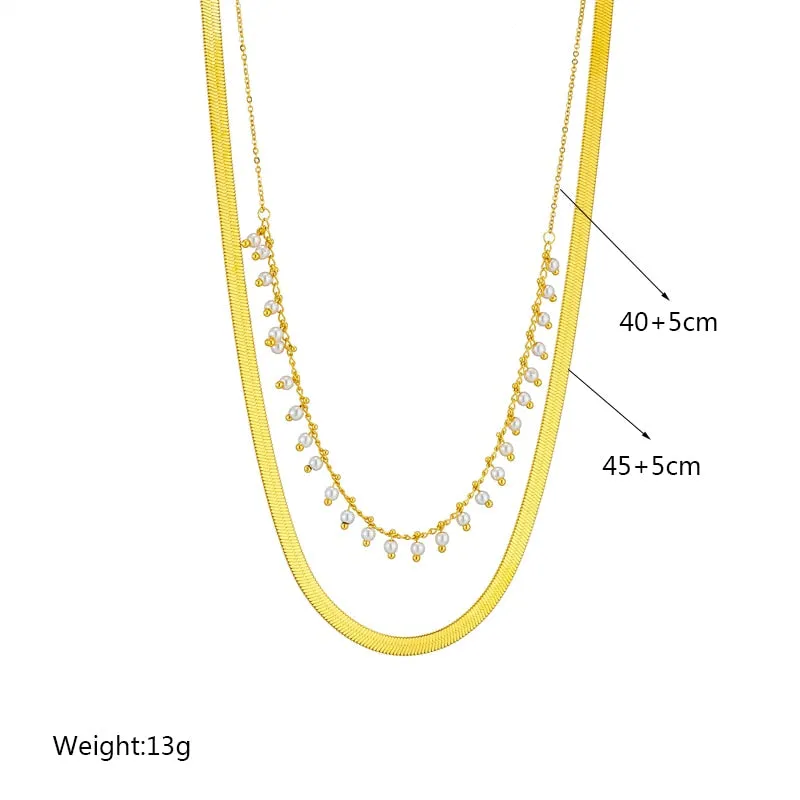 316L Stainless Steel 2in1 Chain Pearl Necklace For Women