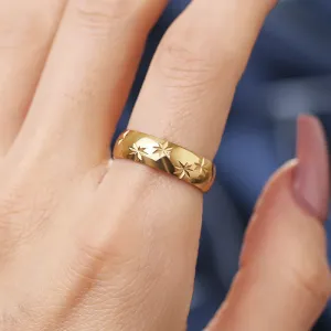 316L Stainless Steel Ring Pattern Cutting Style Retro Rings For Women