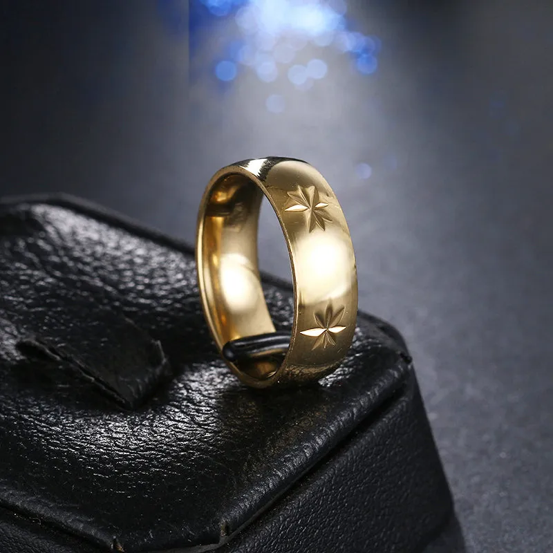 316L Stainless Steel Ring Pattern Cutting Style Retro Rings For Women