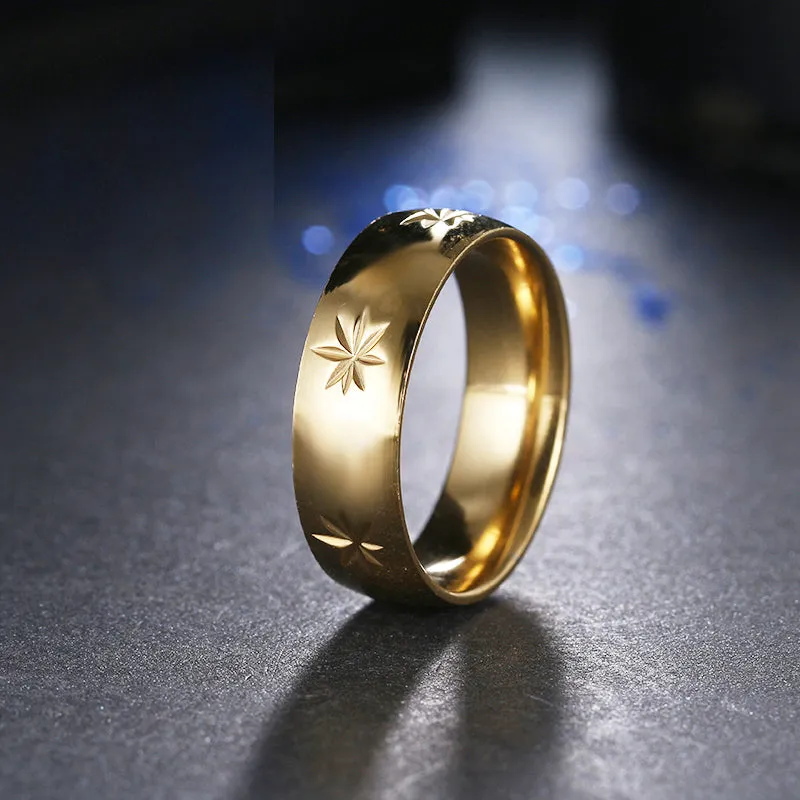 316L Stainless Steel Ring Pattern Cutting Style Retro Rings For Women