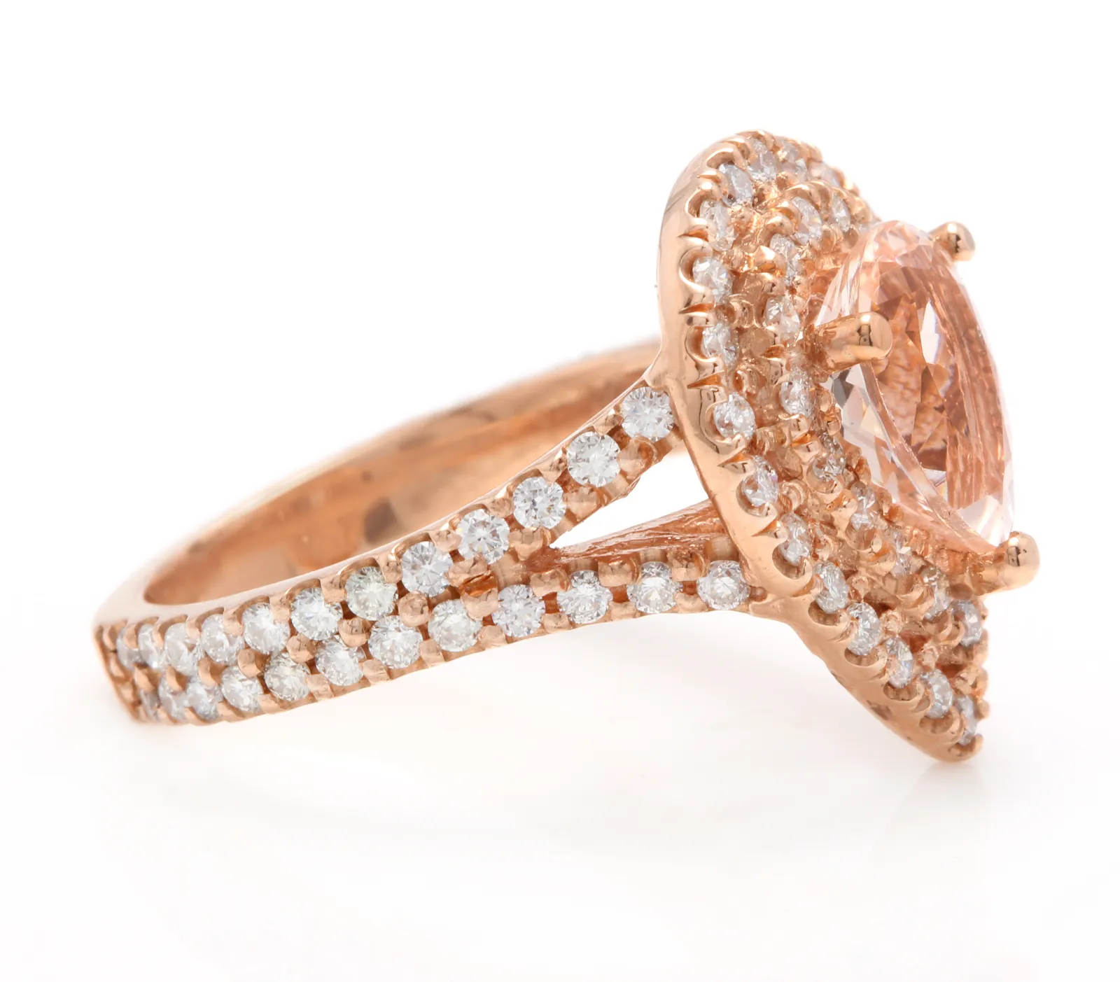3.40 Carats Exquisite Natural Morganite and Diamond 14K Solid Rose Gold Ring