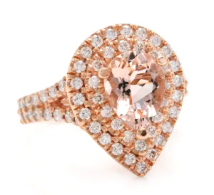 3.40 Carats Exquisite Natural Morganite and Diamond 14K Solid Rose Gold Ring