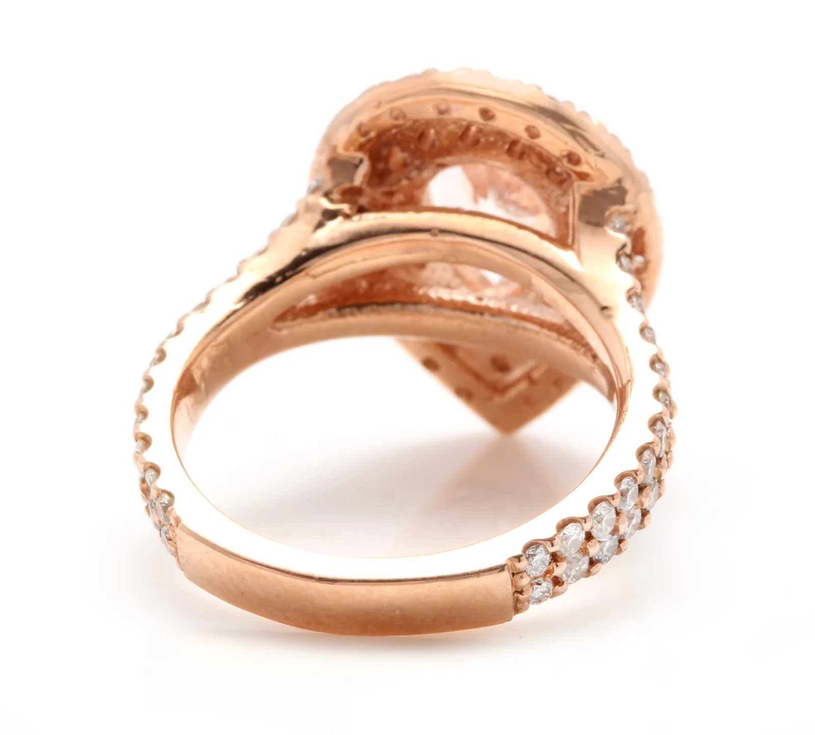 3.40 Carats Exquisite Natural Morganite and Diamond 14K Solid Rose Gold Ring