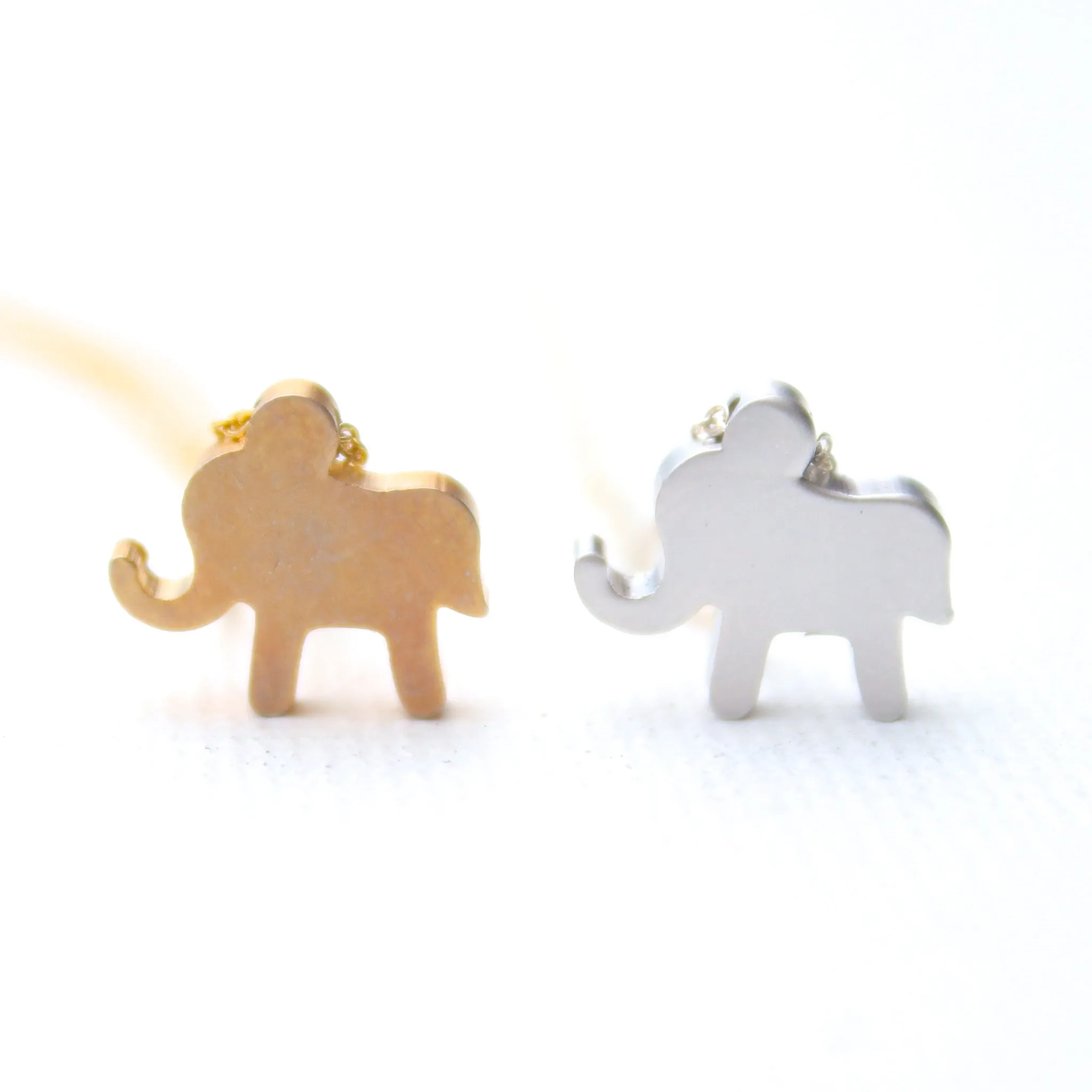3D Baby Elephant Necklaces - 18k Gold and Rhodium & Sterling Silver Baby Elephant Charm Necklaces