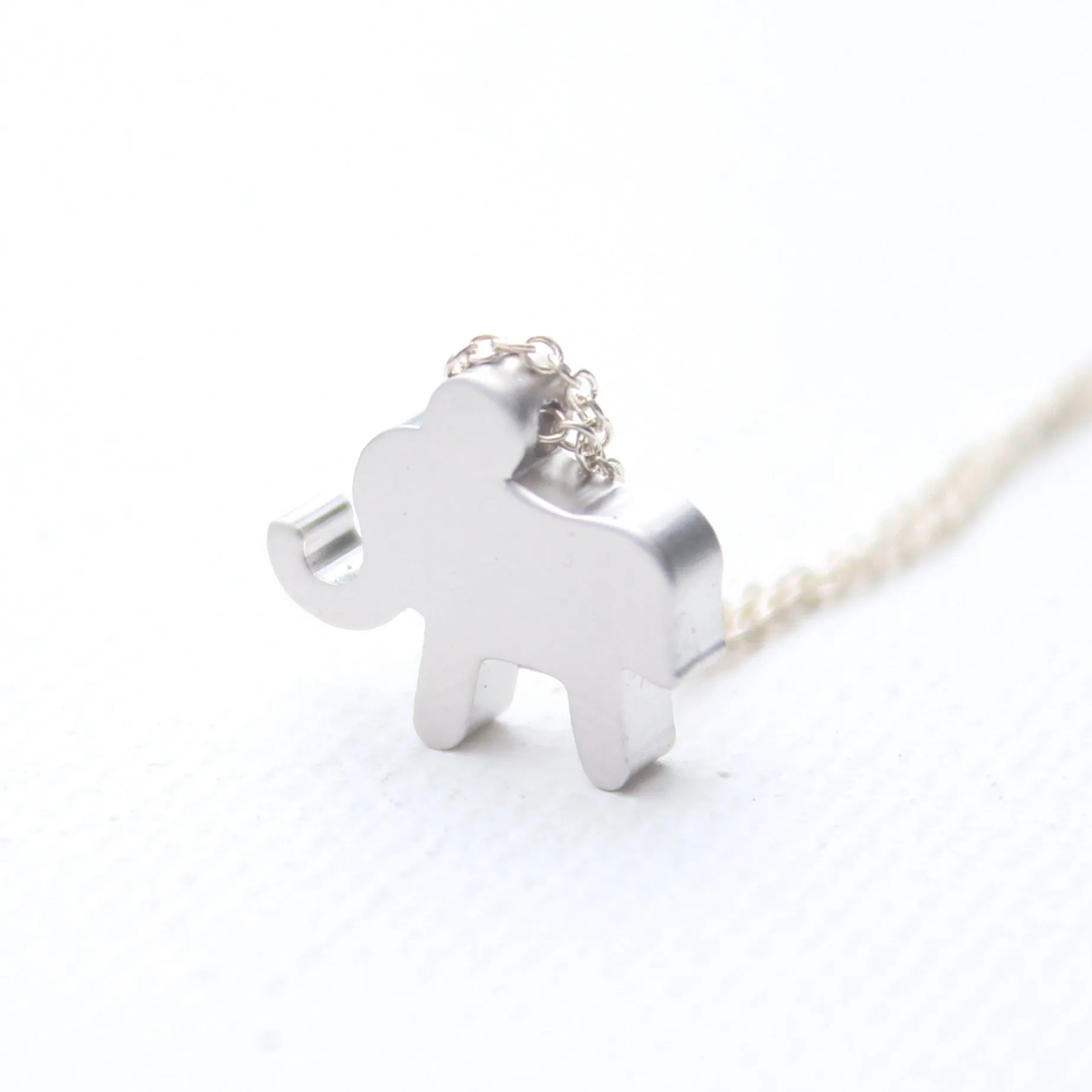 3D Baby Elephant Necklaces - 18k Gold and Rhodium & Sterling Silver Baby Elephant Charm Necklaces