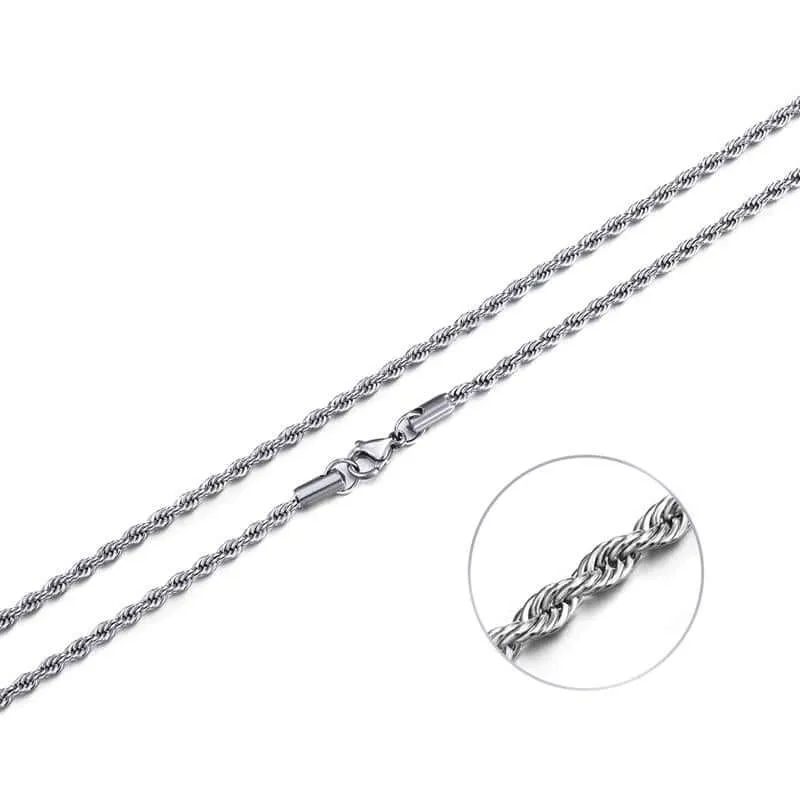 4-5mm Rope Chain Sterling Silver Men's Spiral Necklace Casual Jewelry