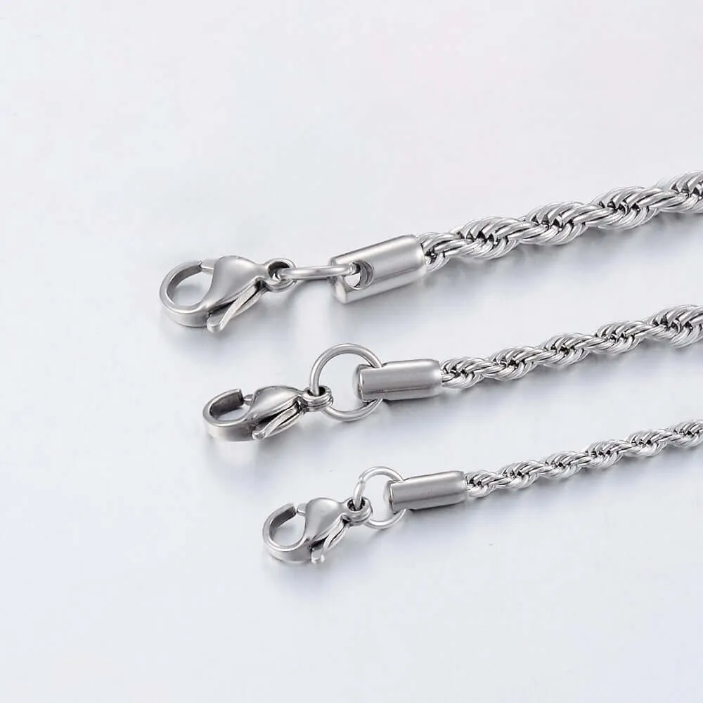 4-5mm Rope Chain Sterling Silver Men's Spiral Necklace Casual Jewelry