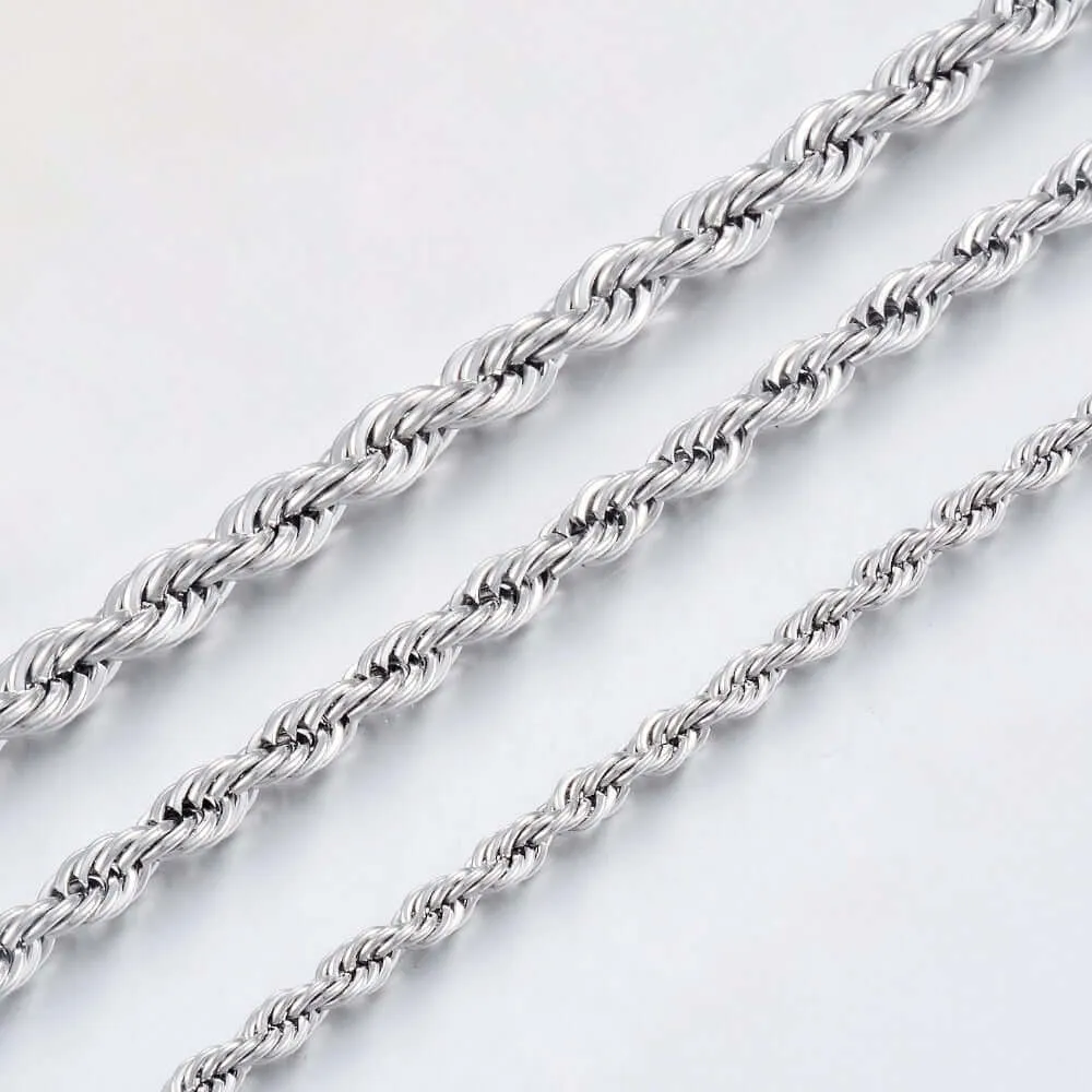 4-5mm Rope Chain Sterling Silver Men's Spiral Necklace Casual Jewelry