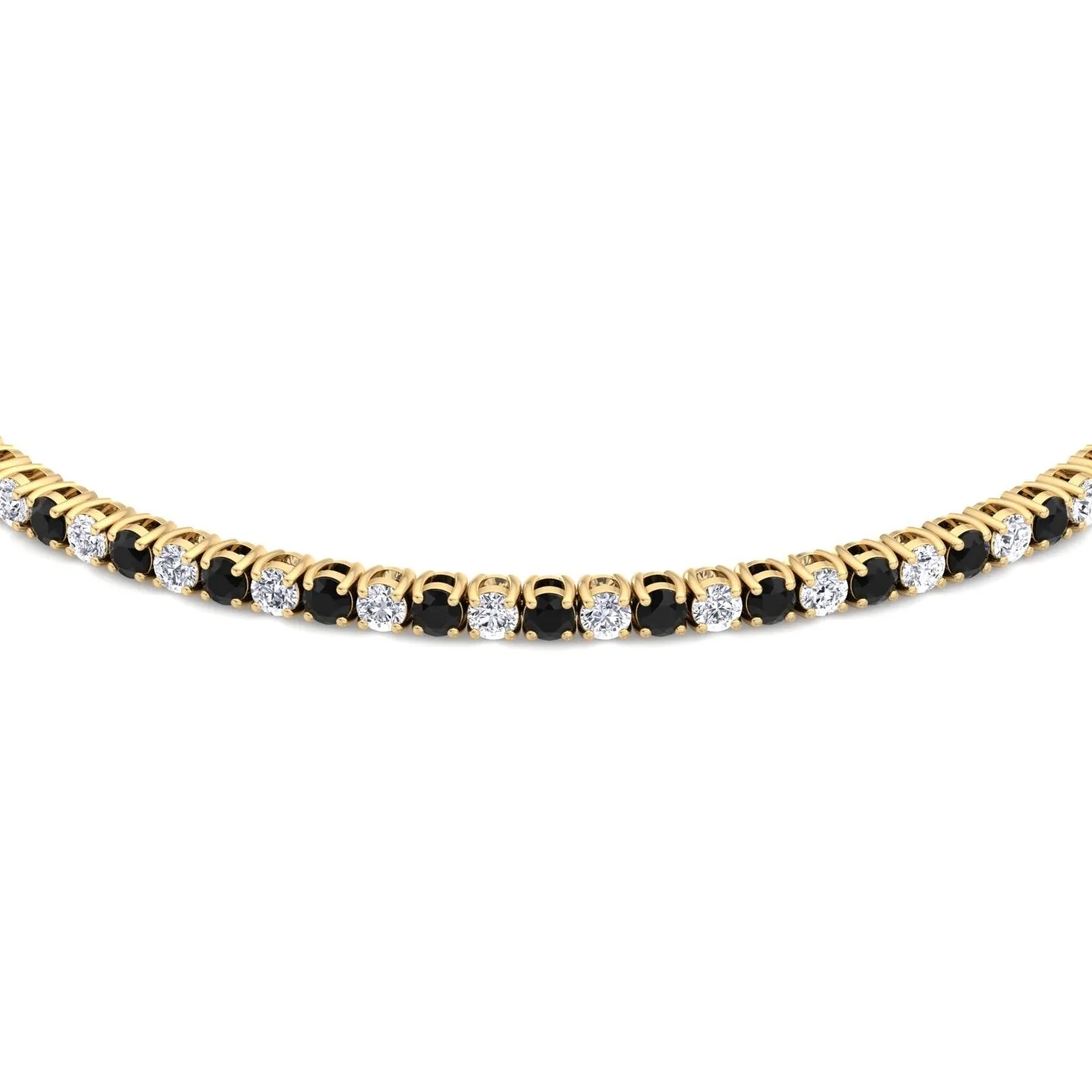 4-Prong Black and White Alternating Natural Diamond Tennis Bracelet 14K Solid Gold