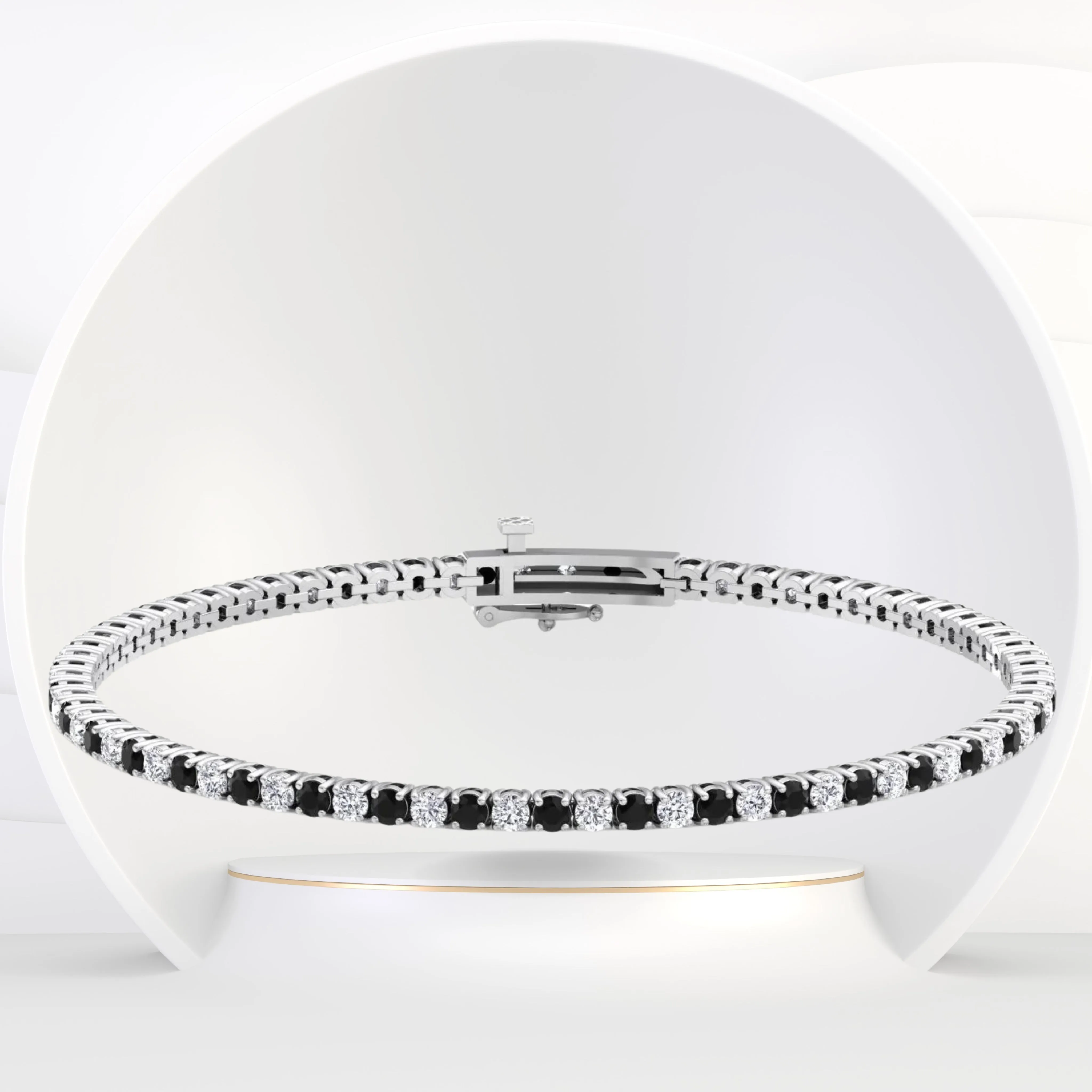 4-Prong Black and White Alternating Natural Diamond Tennis Bracelet 14K Solid Gold