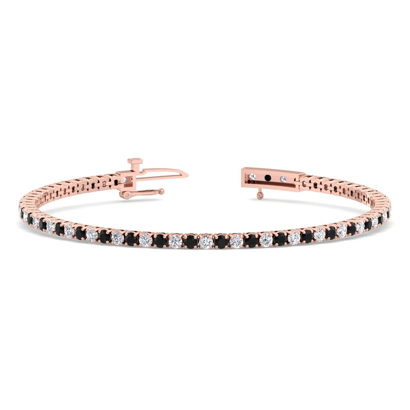4-Prong Black and White Alternating Natural Diamond Tennis Bracelet 14K Solid Gold