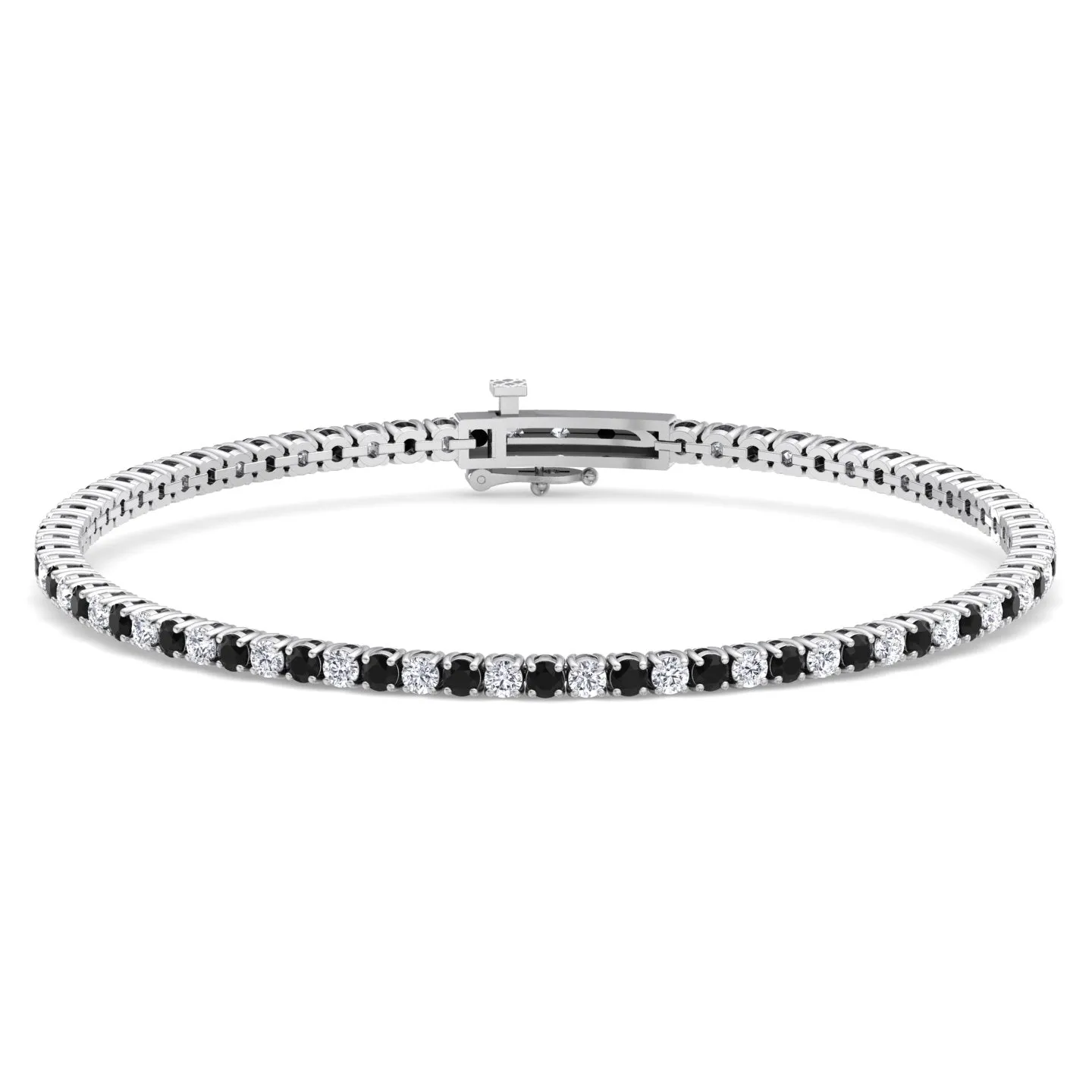 4-Prong Black and White Alternating Natural Diamond Tennis Bracelet 14K Solid Gold