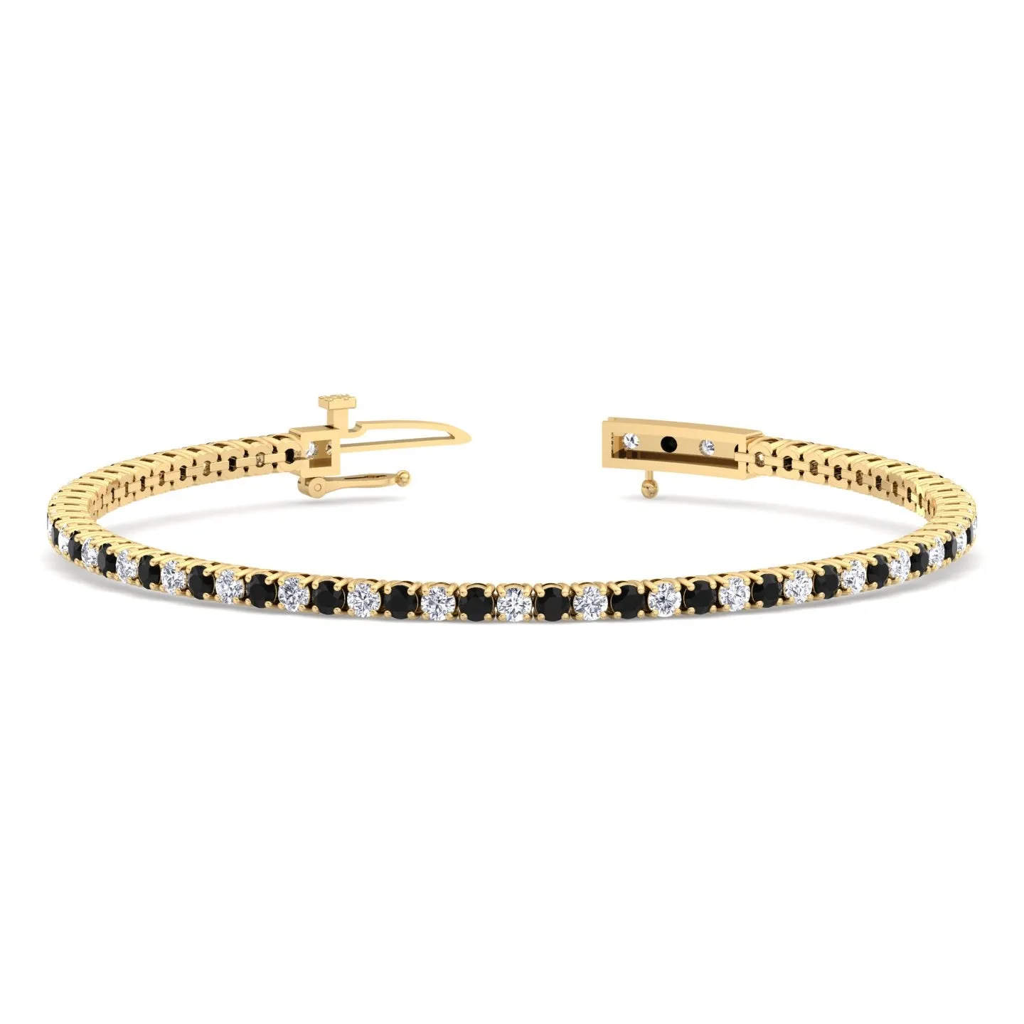 4-Prong Black and White Alternating Natural Diamond Tennis Bracelet 14K Solid Gold