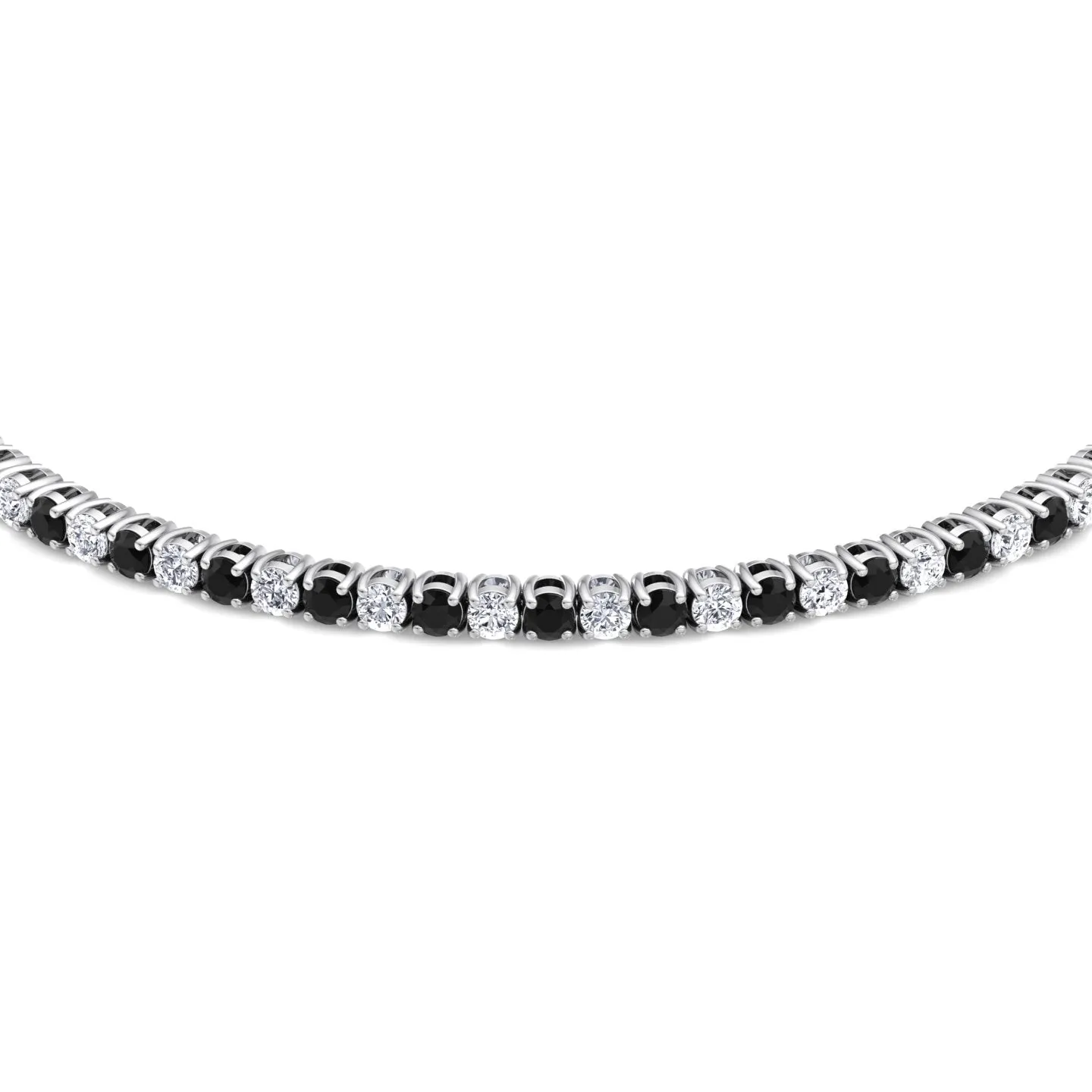 4-Prong Black and White Alternating Natural Diamond Tennis Bracelet 14K Solid Gold