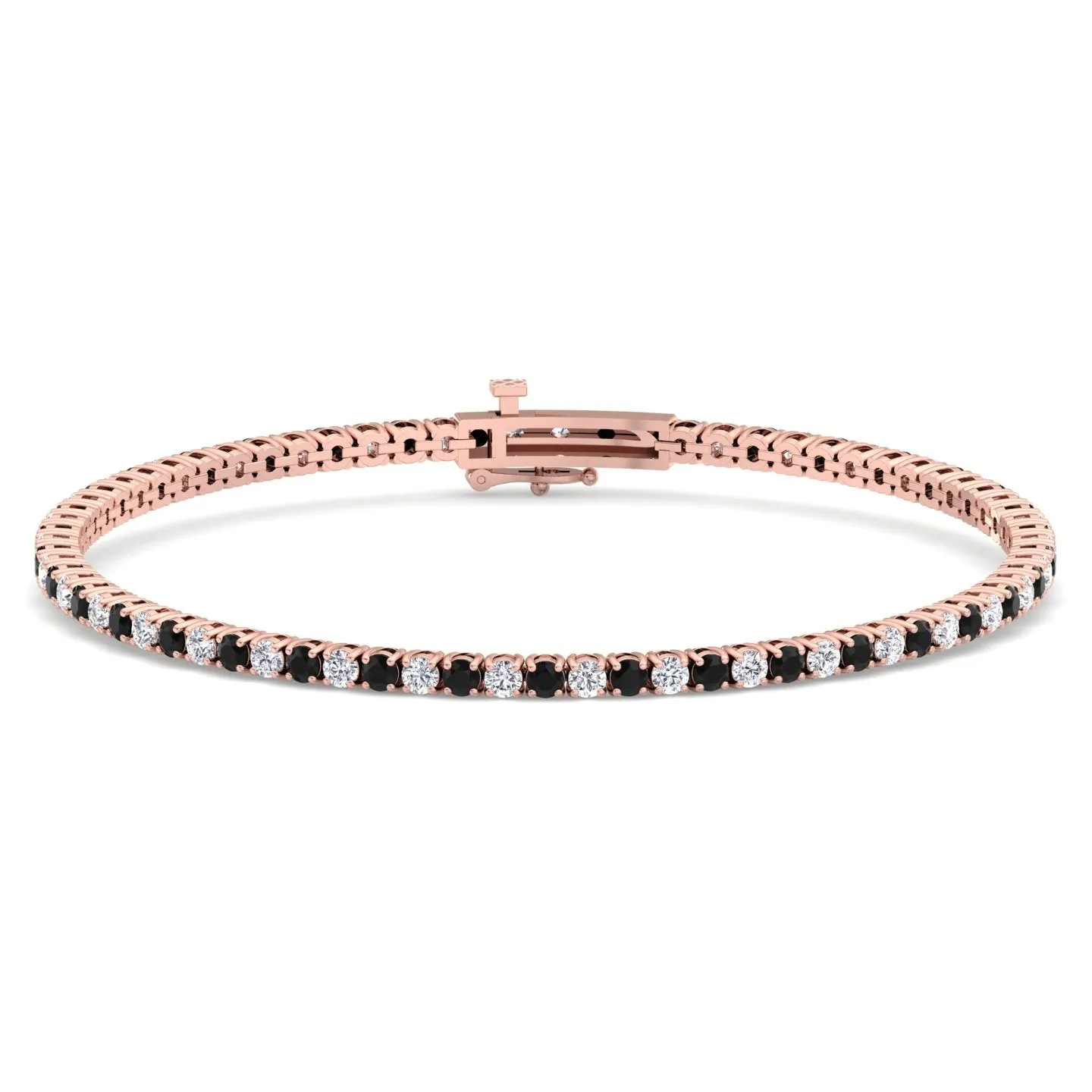 4-Prong Black and White Alternating Natural Diamond Tennis Bracelet 14K Solid Gold