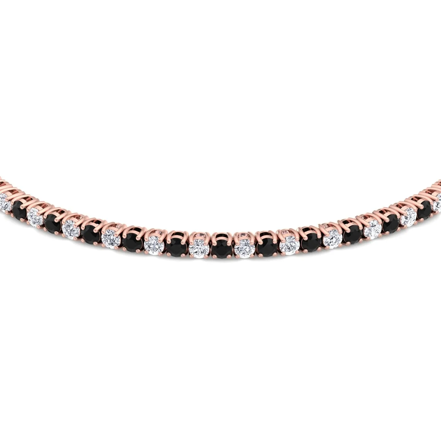 4-Prong Black and White Alternating Natural Diamond Tennis Bracelet 14K Solid Gold