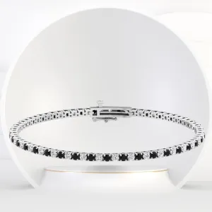 4-Prong Black and White Alternating Natural Diamond Tennis Bracelet 14K Solid Gold