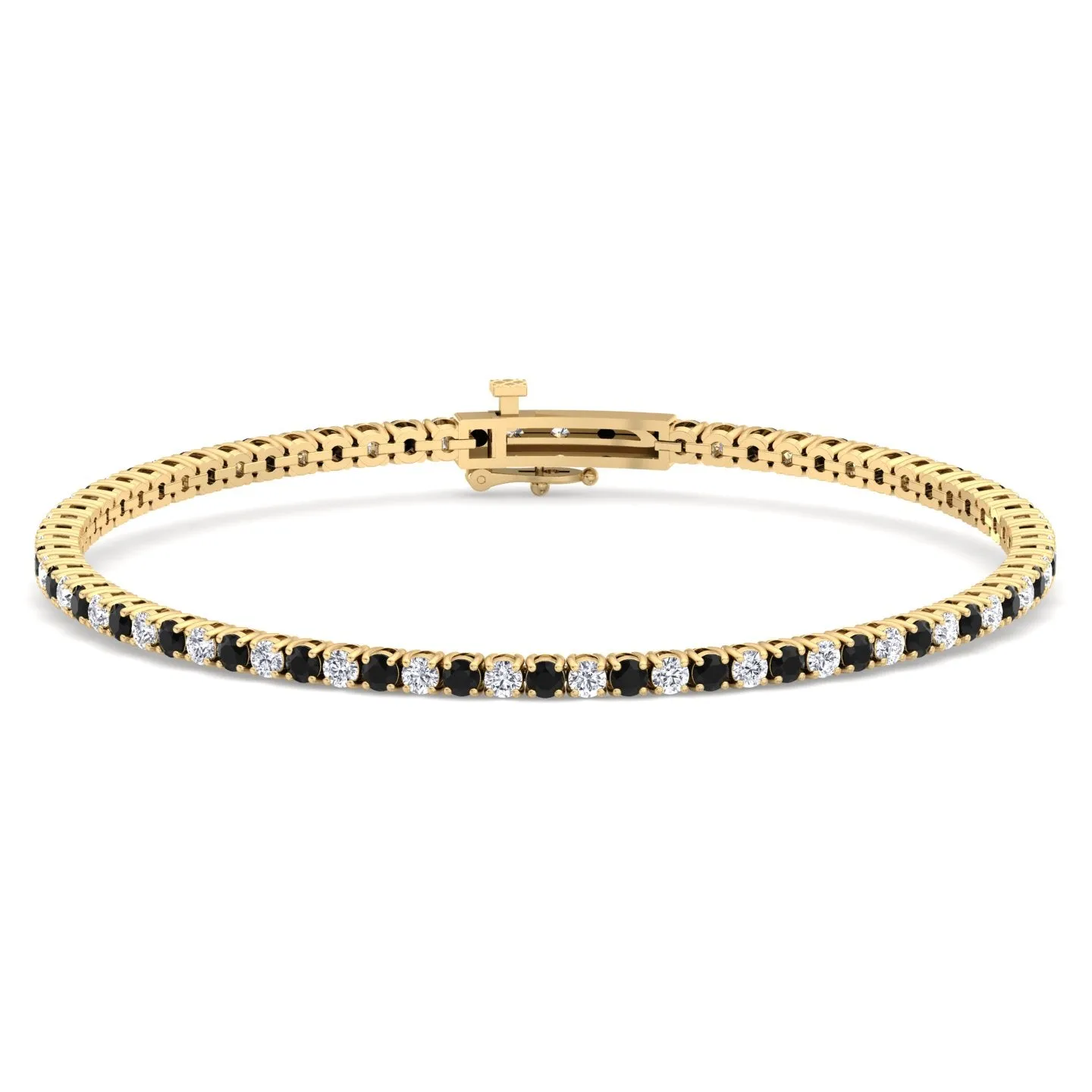 4-Prong Black and White Alternating Natural Diamond Tennis Bracelet 14K Solid Gold