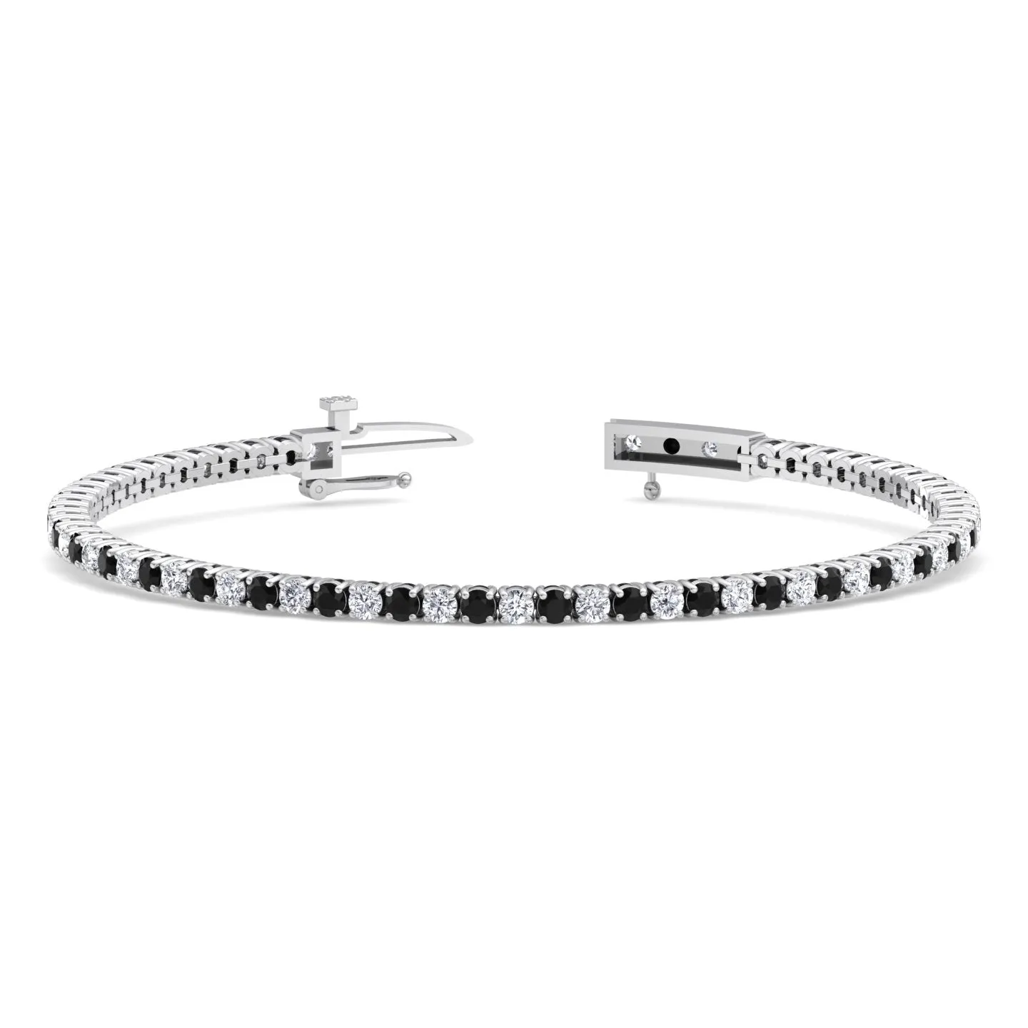 4-Prong Black and White Alternating Natural Diamond Tennis Bracelet 14K Solid Gold