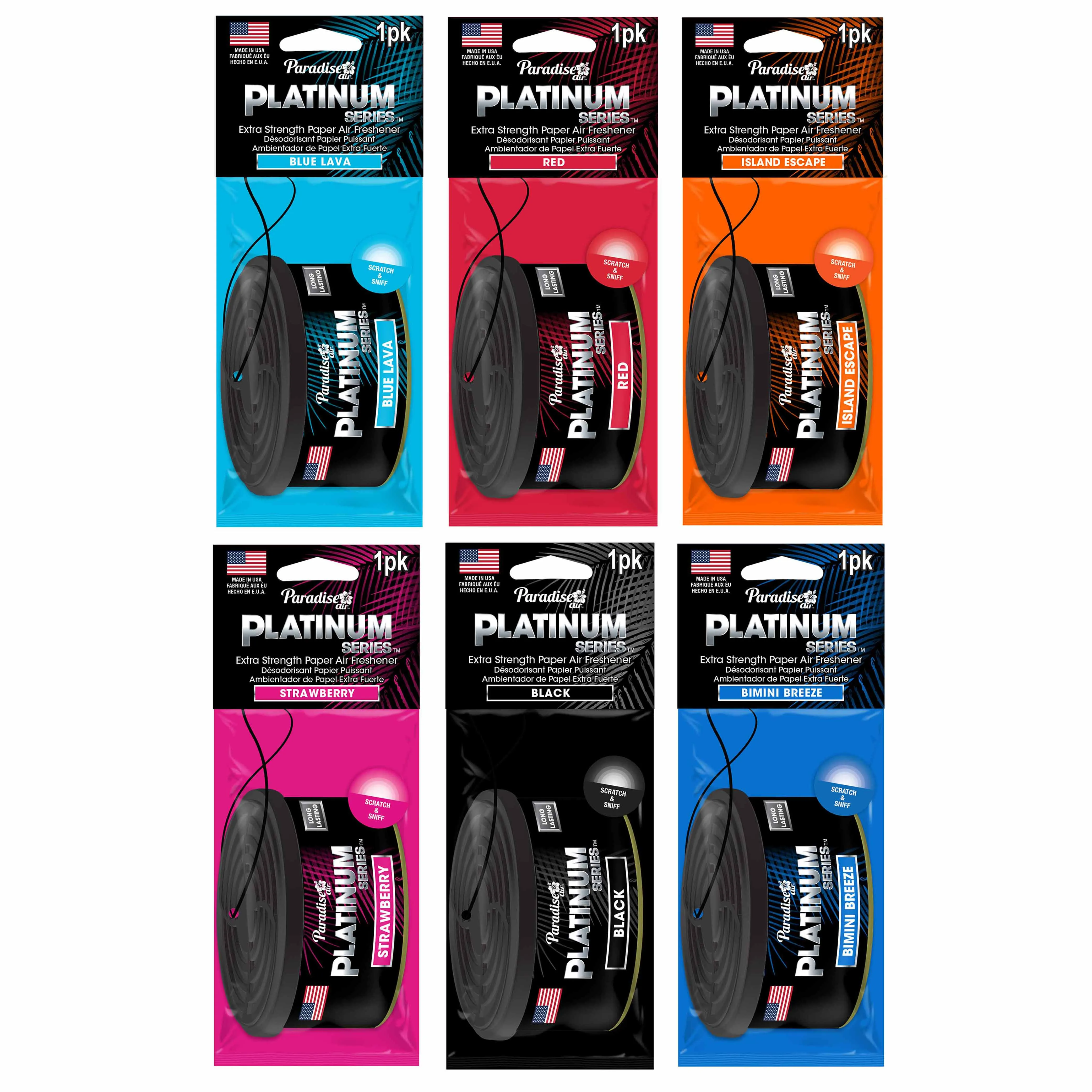 6 Pk Paradise Platinum Air Freshener Hanging Car Aroma Fragrance Assorted Scents
