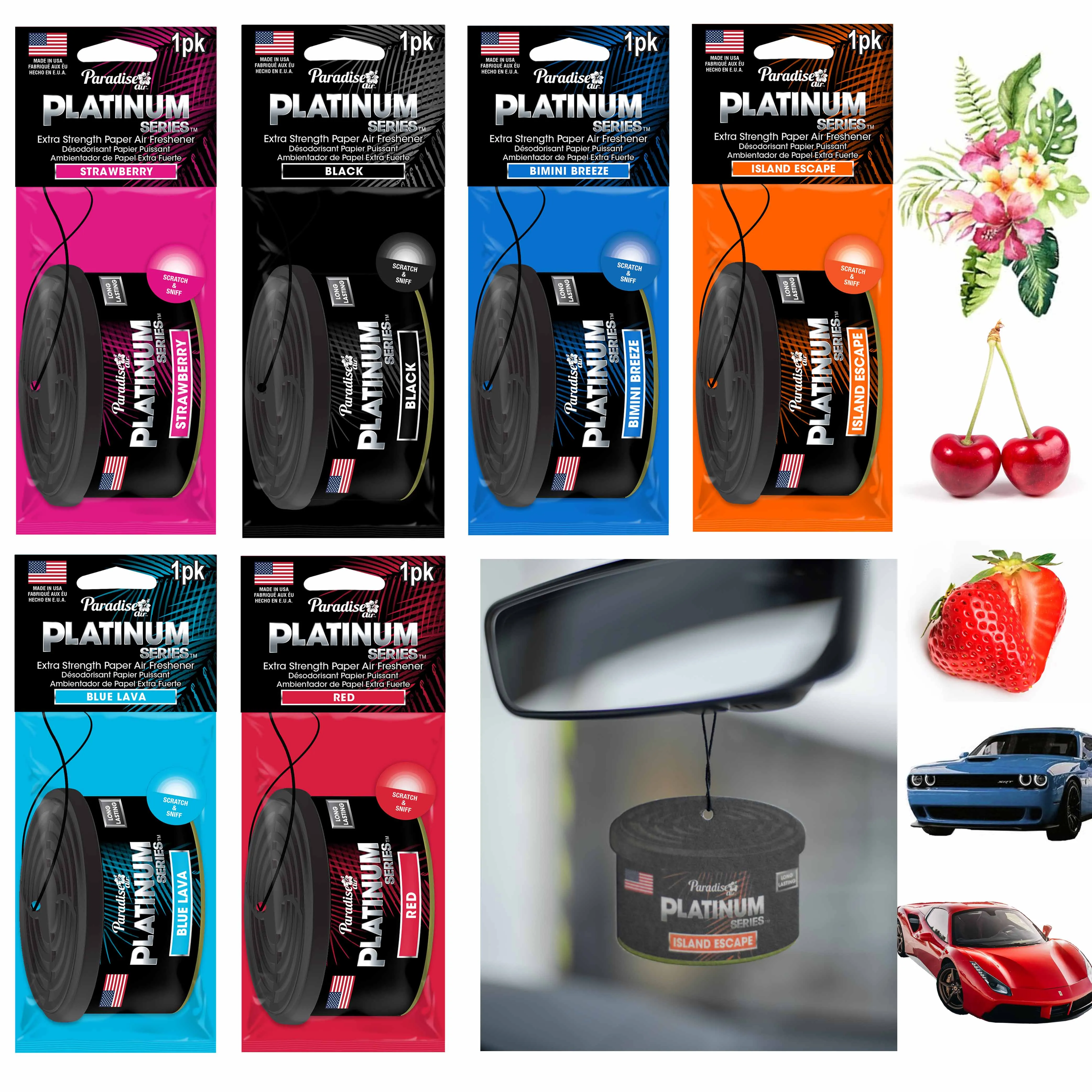 6 Pk Paradise Platinum Air Freshener Hanging Car Aroma Fragrance Assorted Scents