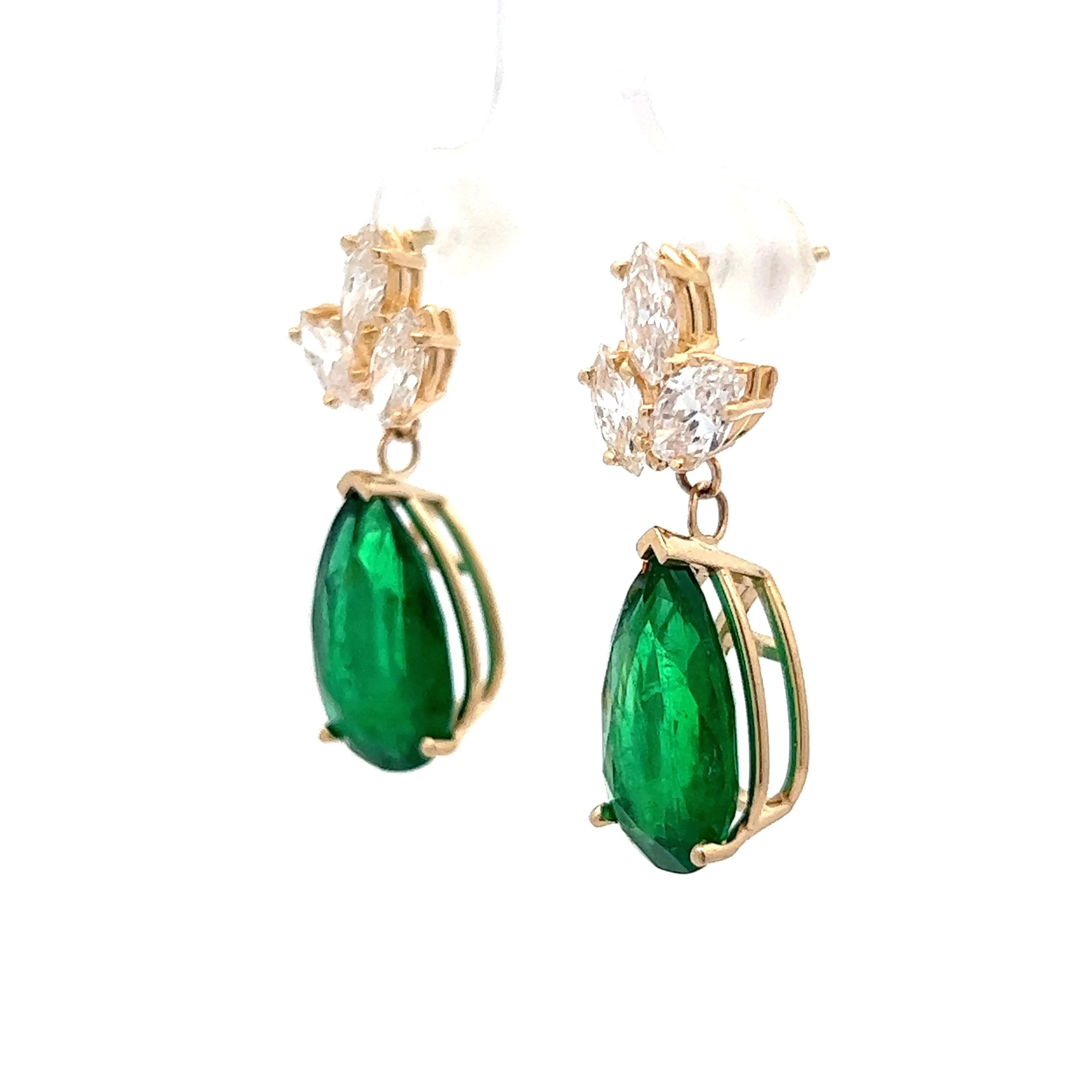 6.81 Emerald & Diamond Accent Drop Earrings in Yellow Gold