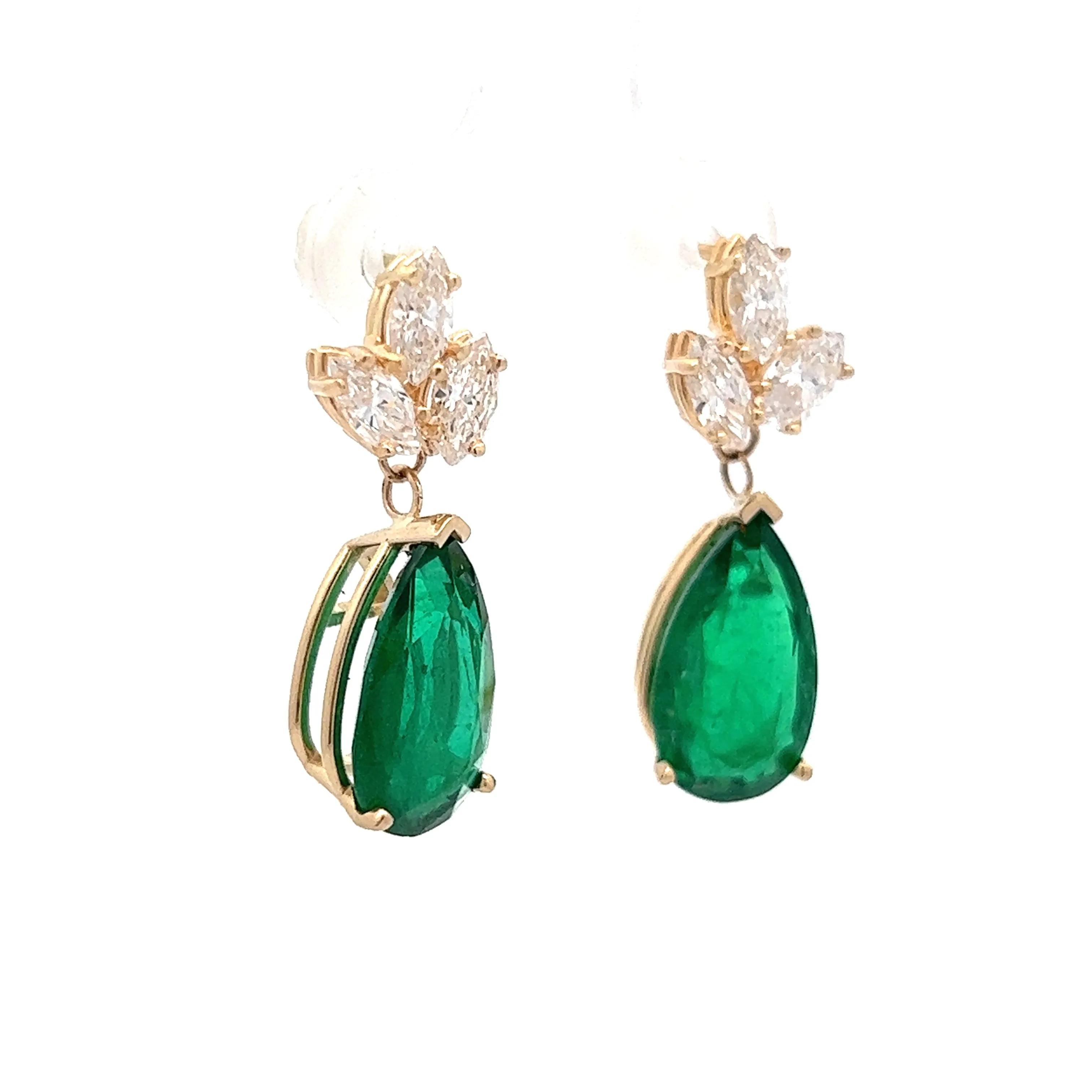 6.81 Emerald & Diamond Accent Drop Earrings in Yellow Gold