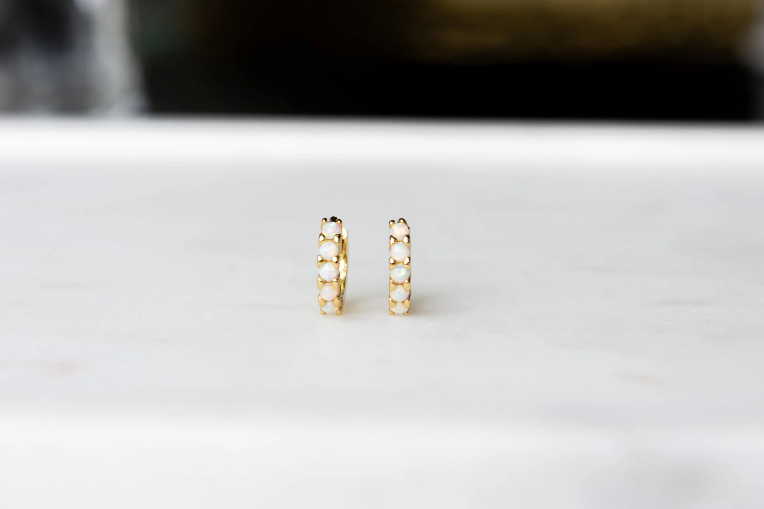 6mm Gold Vermeil Opal Huggie Hoops | Minimalist Opal Earrings | Gift for Her