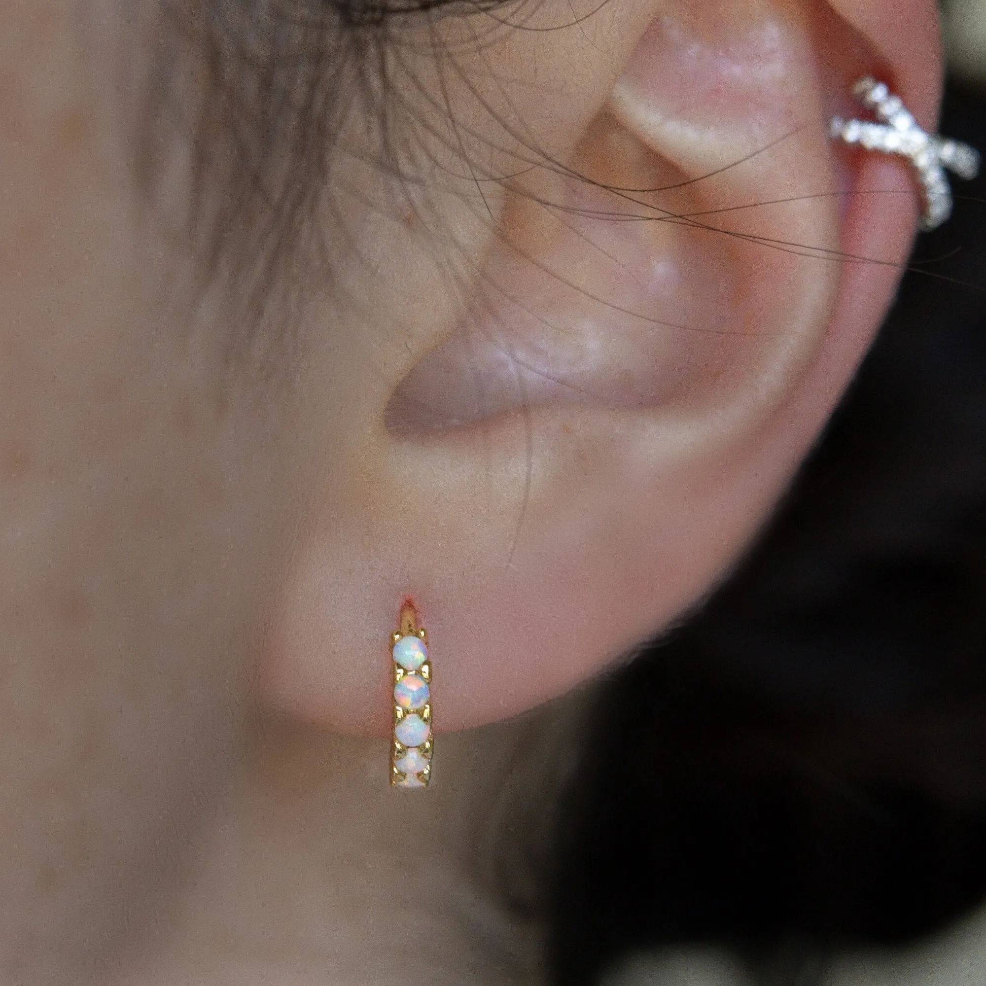 6mm Gold Vermeil Opal Huggie Hoops | Minimalist Opal Earrings | Gift for Her