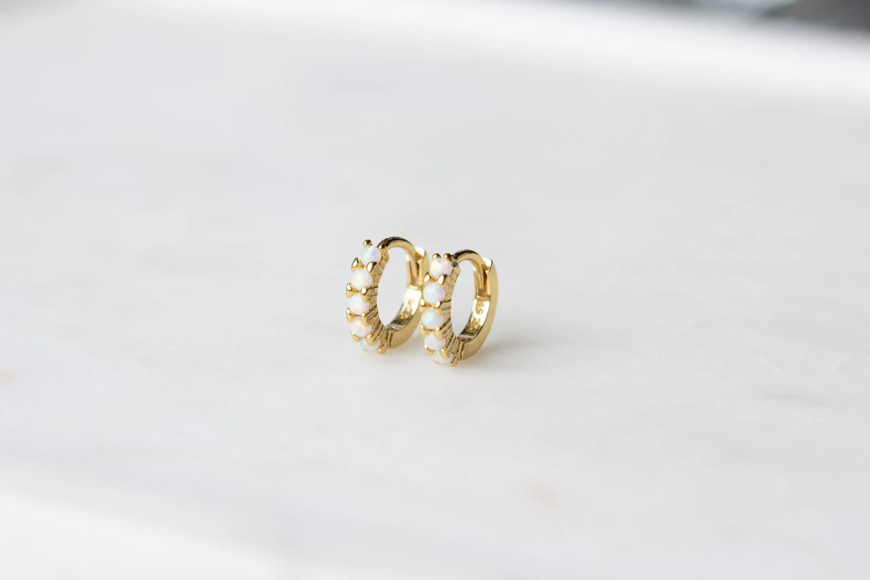 6mm Gold Vermeil Opal Huggie Hoops | Minimalist Opal Earrings | Gift for Her