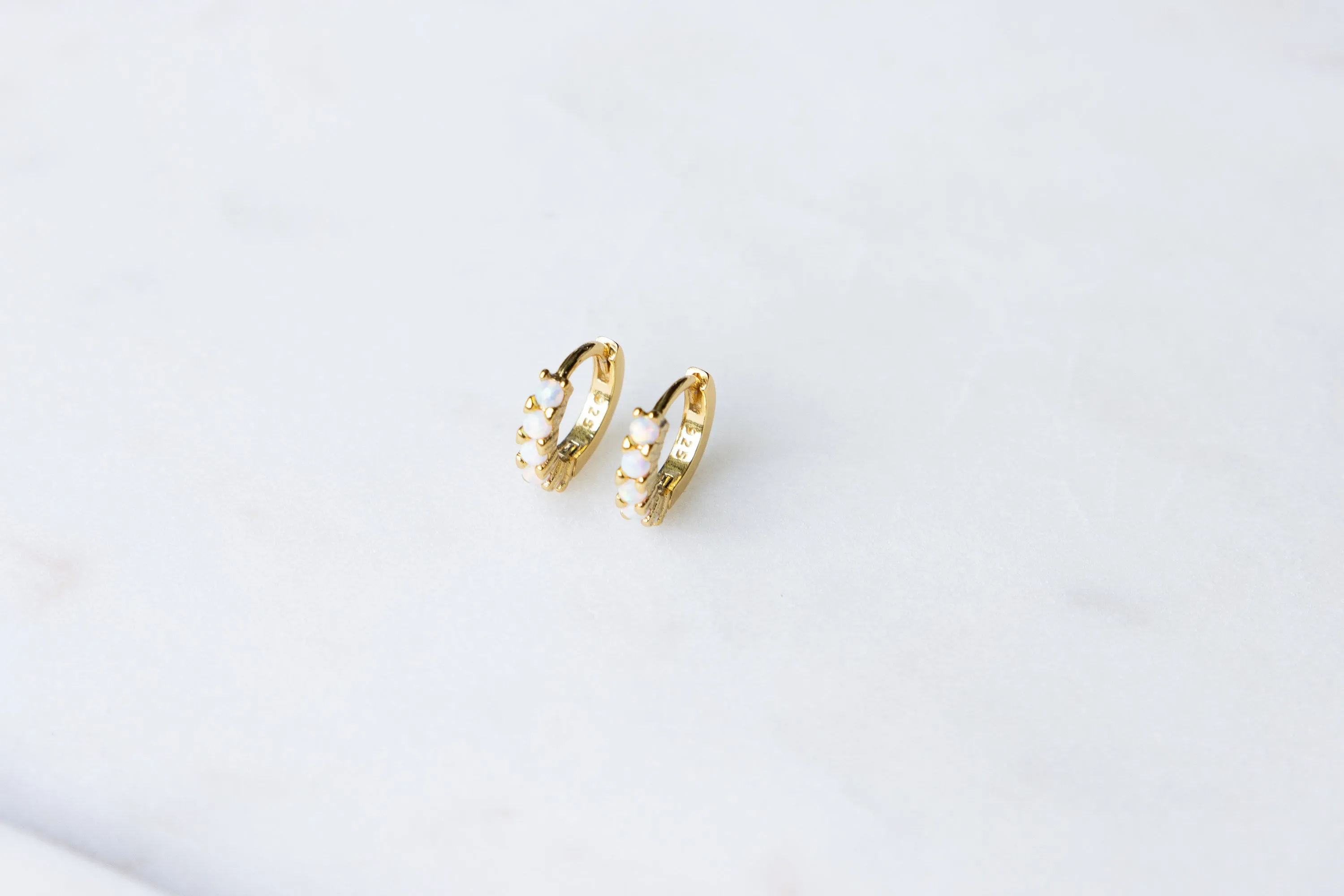 6mm Gold Vermeil Opal Huggie Hoops | Minimalist Opal Earrings | Gift for Her