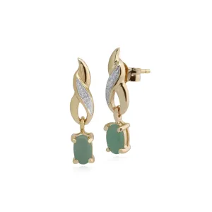 9 karat Gelbes Gold Jade & Diamant Fallen/ Lang Ohrringe