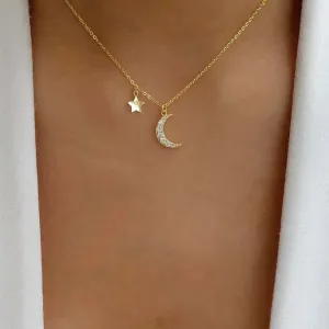 925 Moon CZ Charm Pendant Necklace